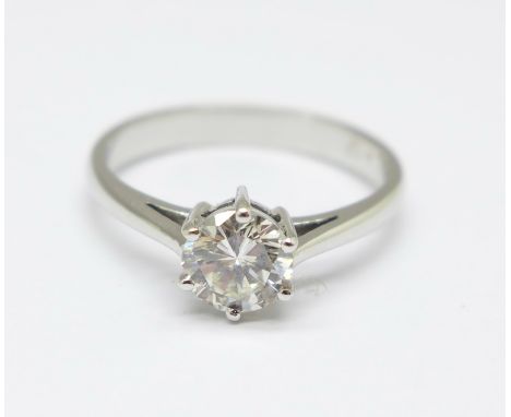 An 18ct white gold and diamond ring, approximately 0.75carat weight, 3.4g, O 