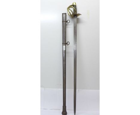 A French cavalry sword with scabbard, blade 96cm