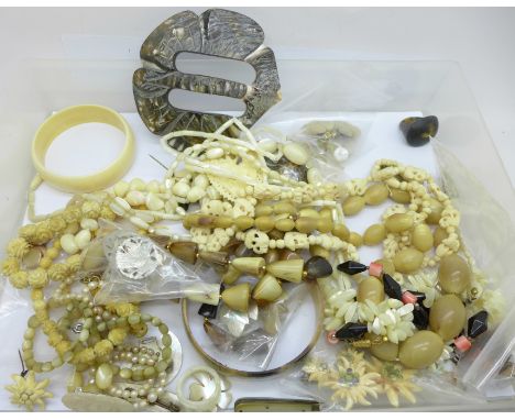 A collection of jewellery including mother of pearl and bone 