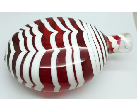 A ruby and white glass flask, 19cm 