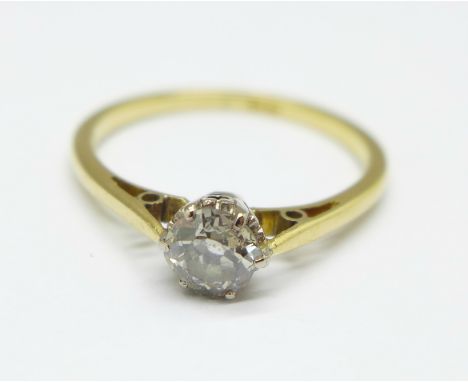 An 18ct gold and old cut diamond solitaire ring, approximately 0.5carat diamond weight, 2.6g, Q 