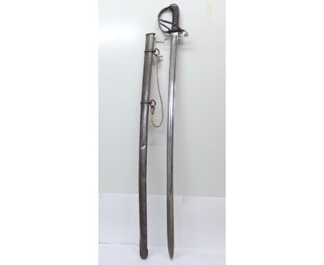 A cavalry sword with scabbard, blade 89.5cm