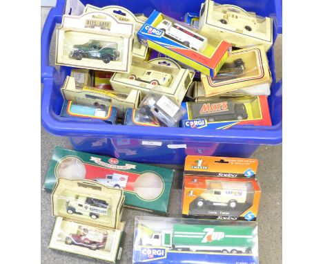 Die-cast model vehicles including Majorette, Solido, Matchbox, Corgi and Lledo, boxed 