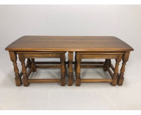 Mid Century Furniture, Ercol dark elm nesting coffee table, the long table approximately 149 x 14 x 42 cm  with 2 smaller tab