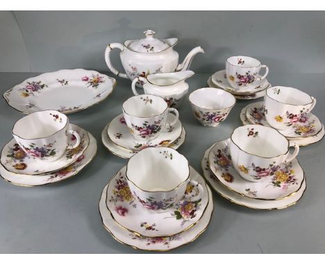 Royal Crown Derby tea set, Posies pattern, six cups and saucers, six side plates teapot, milk jug, sugar basin, and cake plat