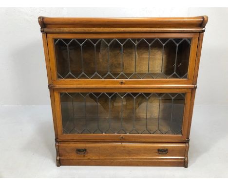 Globe Wernicke two tier mahogany book case with lift up leaded glass fronts and bottom drawer approximately 87 x 30 x 92cm, m