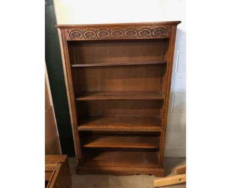 Mid century Old charm oak six shelf book case, approximately 96 x 28 x 153cm