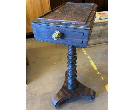 Antique Furniture, 19th century barley twist column tea caddy stand with baize lined drawer