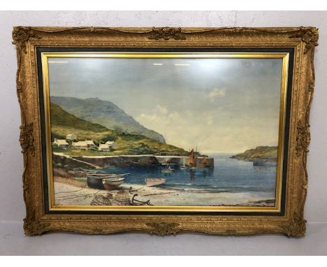 Paintings, early 20th century painting of a harbour scene at Boscastle, Cornwall, signed Arthur Wilkinson, framed and glazed 