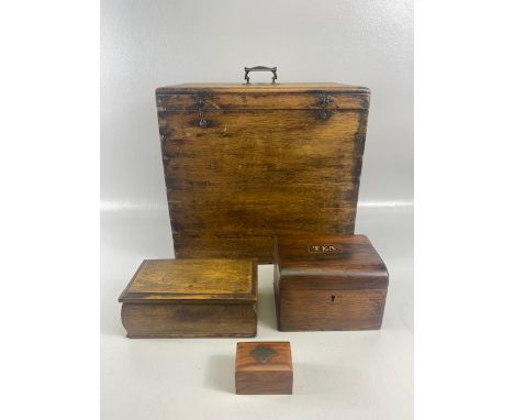 Antique wooden boxes to include oak document box tea caddy, trinket boxes 