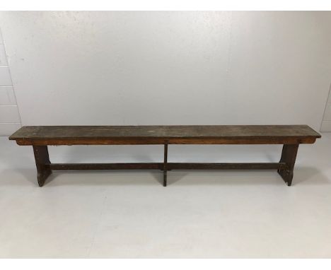 Antique richly patinated pine Chapel or school bench, approximately 244 x 25 x 47cm