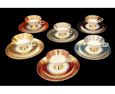 Mid -20th century Gareis (Bavaria, Germany) 18 pieces, 6 cups Dia: 10.3cm Height: 8cm, 6 saucers,Dia: 14cm 6 dessert plates d