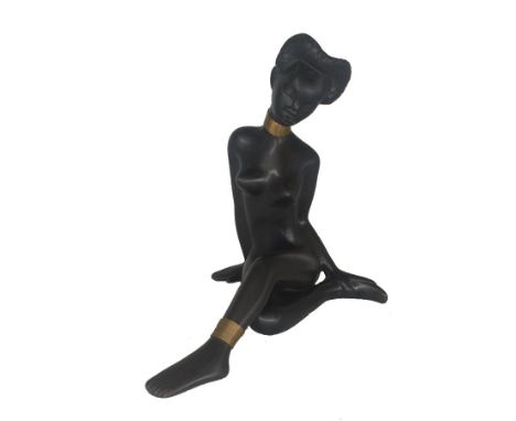 Leopold Anzengruber,&nbsp;(Steyr 1912-1979 Vienna) Sculpture "African woman", made of ceramic, glazed black and adorned with 