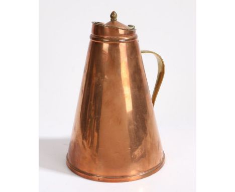 W.A.S. Benson insulated or 'jacketed' hot water jug, of conical form, the domed cover opening to reveal an enamel liner, the 