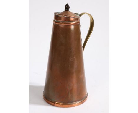 W.A.S. Benson insulated or 'jacketed' hot water jug, of conical form, the domed cover opening to reveal an enamel liner, the 