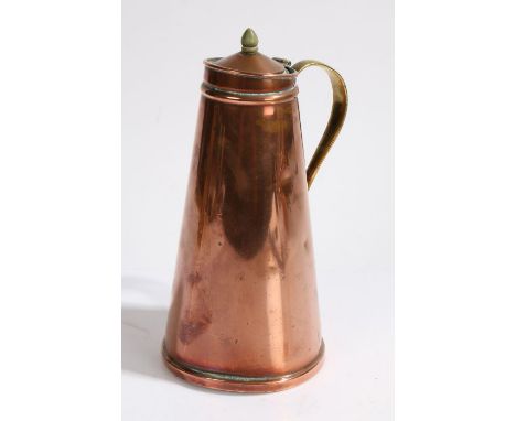 W.A.S. Benson insulated or 'jacketed' hot water jug, of conical form, the domed cover opening to reveal an enamel liner, with