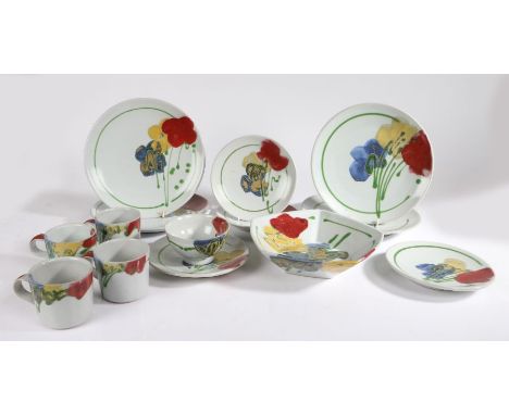 Janice Tchalenko (1942-2016), a pottery part dinner and tea service in the "Poppy" pattern for Dartington pottery, consisting