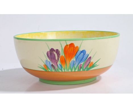 Clarice Cliff Newport Pottery A. J. Wilkinson Honeyglaze bowl decorated in the crocus pattern, printed mark to base 21.5cm di