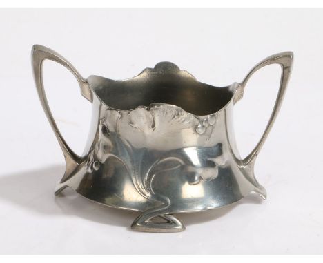 WMF Art Nouveau sugar bowl, the pierced arched handles flanking the stylised foliate cast body, raised on two pierced triangu