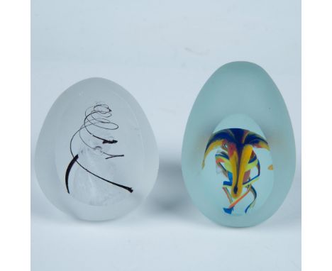 Frosted exterior hides the creative glass work that can be seen through the viewing side. Aqua frosted egg with abstract colo
