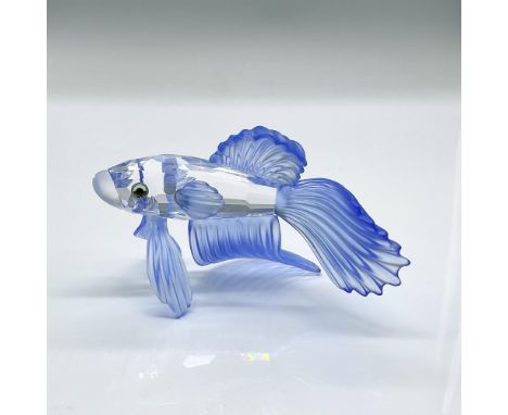Crystal figure of Siamese fish with satin crystal mouth, blue fins and tail. Part of the South Sea collection. Swarovski mark