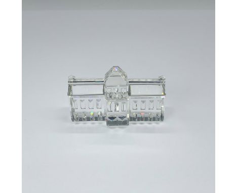 Brilliant clear cut crystal figure of a building with faceted crystals on the front as windows. Swarovski etched backstamp. T