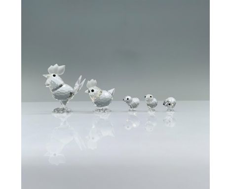 Rooster 014997, Hen 014492, and Chicks 014824. Two bird parents with striking black eyes and a frosted top, gracefully joined