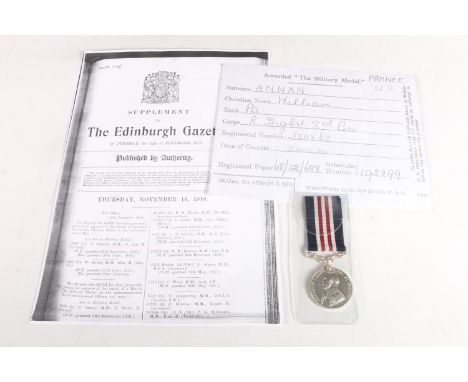 Medal of 200868 Private William Annan of the 8th Battalion Black Watch Royal Highlanders comprising George V Military Medal M
