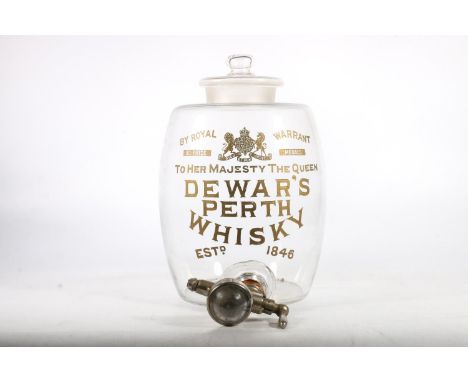 Late 19th or early 20th century bar or shop counter top glass whisky dispenser jar 'Dewar's Perth Whisky' with royal coat of 