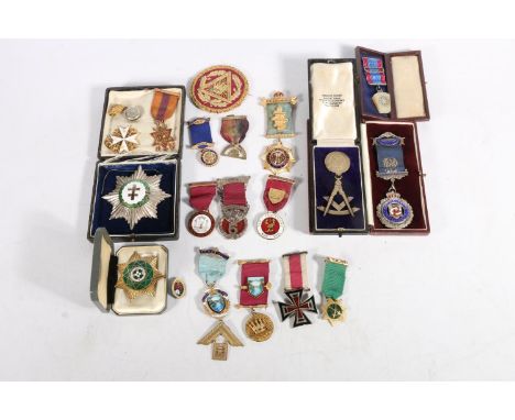 Masonic interest, a group of medals and jewels to include a silver gilt and enamel jewel for Itawa Lodge No7072 with banner '