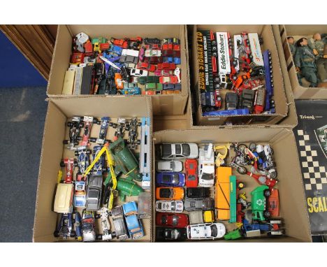 Large collection of playworn diecast model vehicles held across five large trays to include Dinky, Corgi Formula One F1 cars,