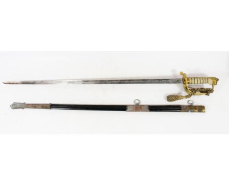 British Naval officer's sword, the etched blade by Gieve Ltd of London and Portsmouth with fouled anchor and GVI cypher, the 