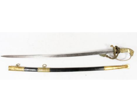 Imperial German Reichsmarine Naval officer’s sword, the pipe back blade with etched designs including sailing ship and fouled