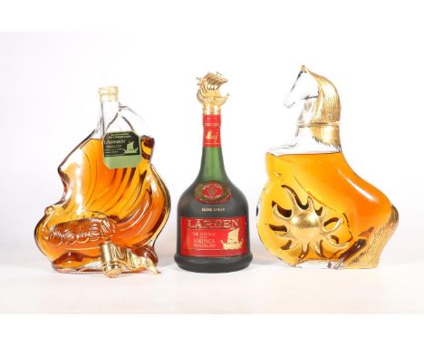 Three bottles of Cognac to include LARSEN Viking Ship, no abv. or vol. stated, (cork split), LARSEN Golden Viking Hors D'Age 