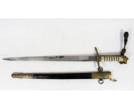 British Naval officer's dirk, the etched blade by Gieves with fouled anchor and GVI cypher, the gilded copper hilt with lion 