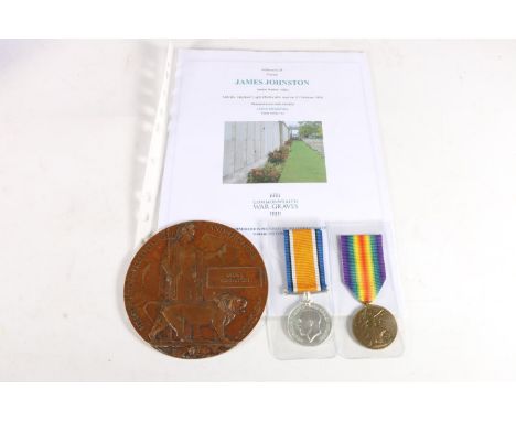 Medals of 23963 Private James Johnston of the 14th Battalion Highland Light Infantry who was killed in action KIA 23rd Octobe