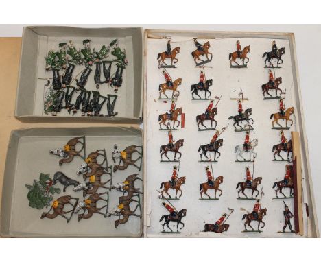 Georg Heyde and Co of Germany, 1422 set of English Lancers, one model missing, in original box.  Britains Ltd Archers figures