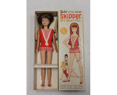 1960s Mattel Inc Toymakers Barbie doll Barbie's Little Sister Skipper no: 950 'Brunette' Teen Age Fashion Model with Pedestal