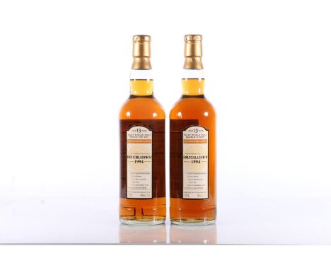 Two bottles of BRUICHLADDICH 1994 13 year old Islay single malt Scotch whisky, distilled 1994 and bottled 2007 for Countrysid
