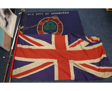 Girl Guides interest, a large flag on pole of the 41st city of Edinburgh Guides with 'Be Prepared' and three leaf clover desi