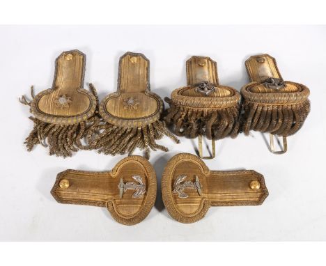 Pair of British naval bullion wire epaulettes by Gieves Limited having bullion wire fouled anchor, a pair of British naval bu