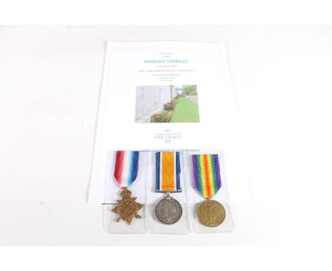 Medals of 10054 Private Robert Shirkie of the 1st Battalion Scots Guards who died 27th September 1915, missing assumed killed