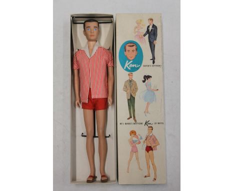 1960s Mattel Inc Toymakers Barbie doll Barbie's Boyfriend Ken no: 750 'Brunette' Teen Age Fashion Model with Pedestal, in whi