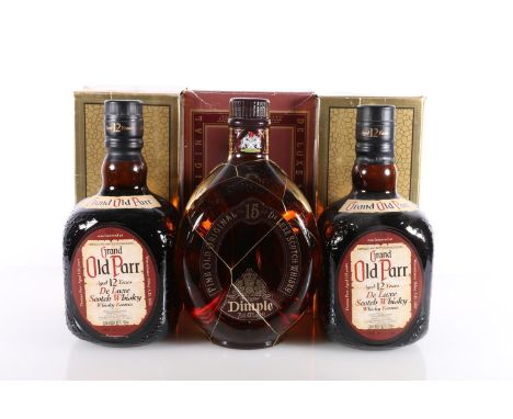 Two bottles of GRAND OLD PARR 12 year old de luxe blended Scotch whisky, 75cl 43% abv. each boxed, bottle numbers 'LAK 537371