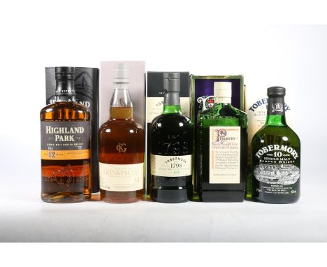 Four bottles of single malt Scotch whisky to include HIGHLAND PARK 12 year old 70cl 40% abv. boxed, TOBERMORY 10 year old 70c