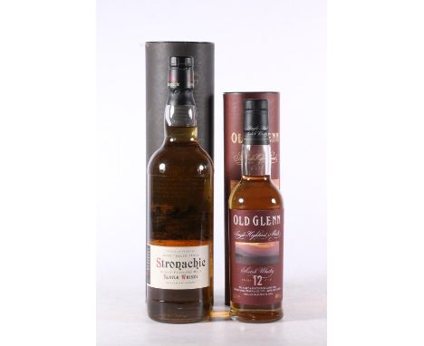 STRONACHIE 12 year old Highland single malt Scotch whisky 43% abv. 70cl boxed and a half bottle of OLD GLENN 12 year old High