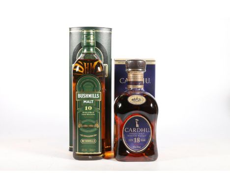 CARDHU 18 year old single malt Scotch whisky 70cl 40% abv. boxed and BUSHMILLS 10 year old Irish single malt whisky 70cl 40% 