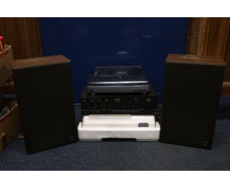 Two boxed turntable Aiwa PX-E850, Sansui P-D15, Technics SU-U50 stereo integrated amplifier and two speakers (4). 