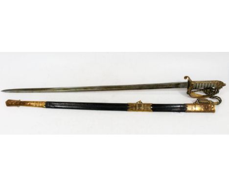 British Naval officer's sword, the etched blade by J Gieve &amp; Son of Portsmouth with fouled anchor and British coat of arm