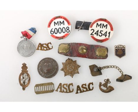 George V Army Remount Service cap badge, three Army Service Corps ASC shoulder titles, ASC cap badge, German Gott Mit Uns bos